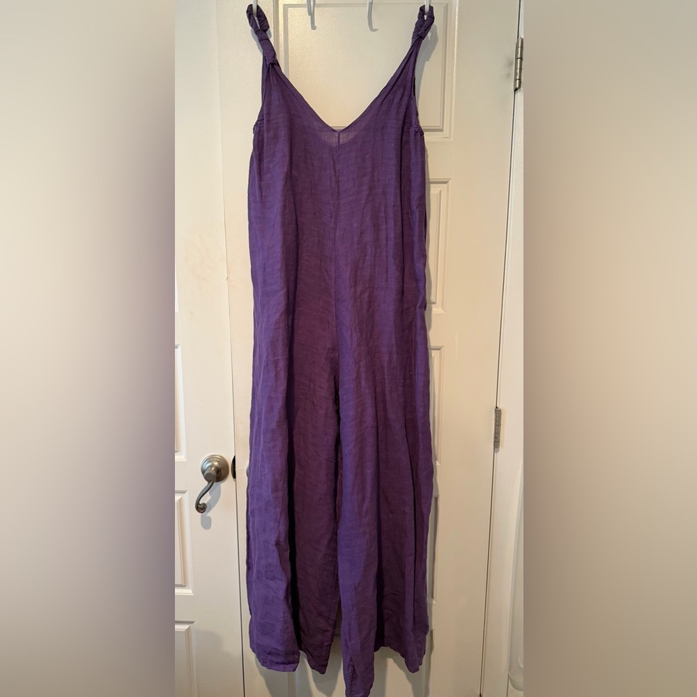 Purple Linen Women's Jumpsuit Relaxed Baggy Wide Leg Lino Made in Italy OS